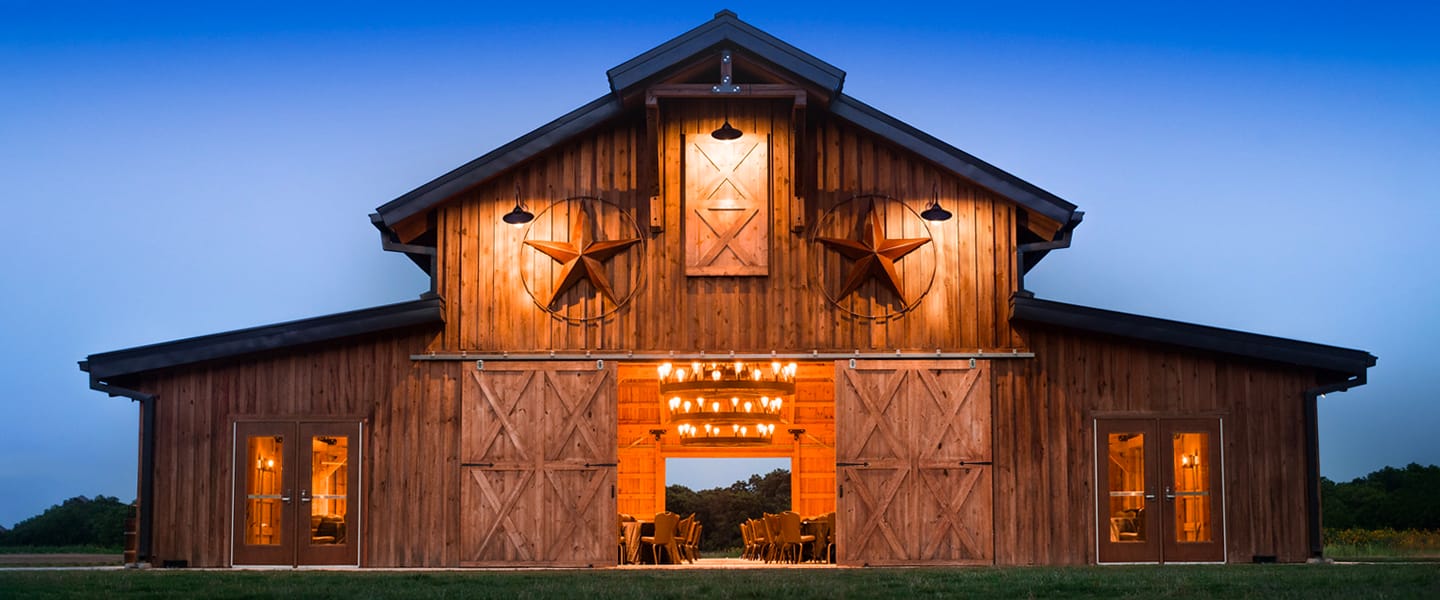 The event barn at the Kalahari at dusk