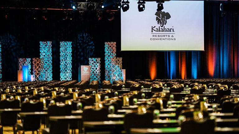 A lit stage at the Kalahari